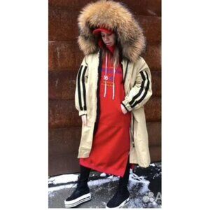 MissBig Studio Women’s Parka Jacket XS Beige Real Fur Hood Removable Liner 2in1